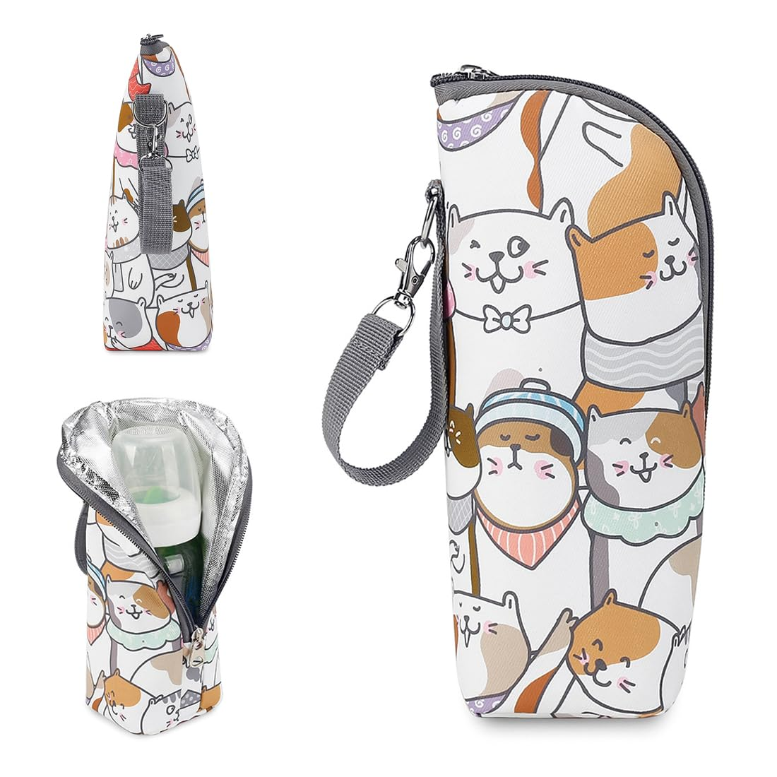 SHOPPULSE 1 Stück Lsoliertasche Babyflasche,Babyflaschen Wärmer,Baby Flaschen Thermotaschen,Baby Milchflaschen Wärmer,Tragbare Babyflaschentasche,Für Kinderwagenreisen Im Freien,Kätzchen