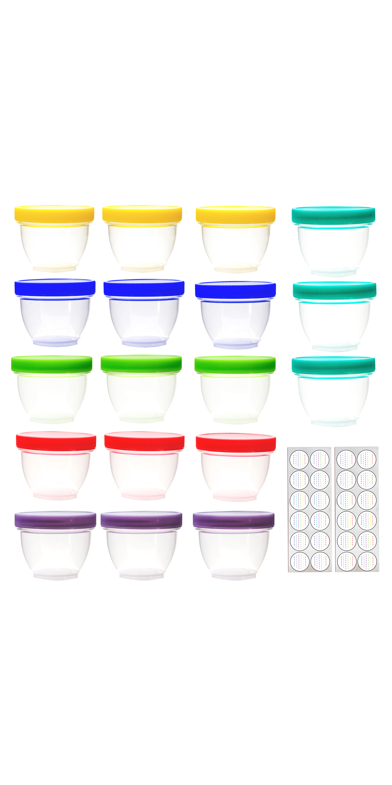 SHOPPULSE 18er Set 120ML Aufbewahrungsbehälter für Babynahrung, Mehrweg Plastik Aufbewahrungsbecher, mit Deckeletiketten (Urban)