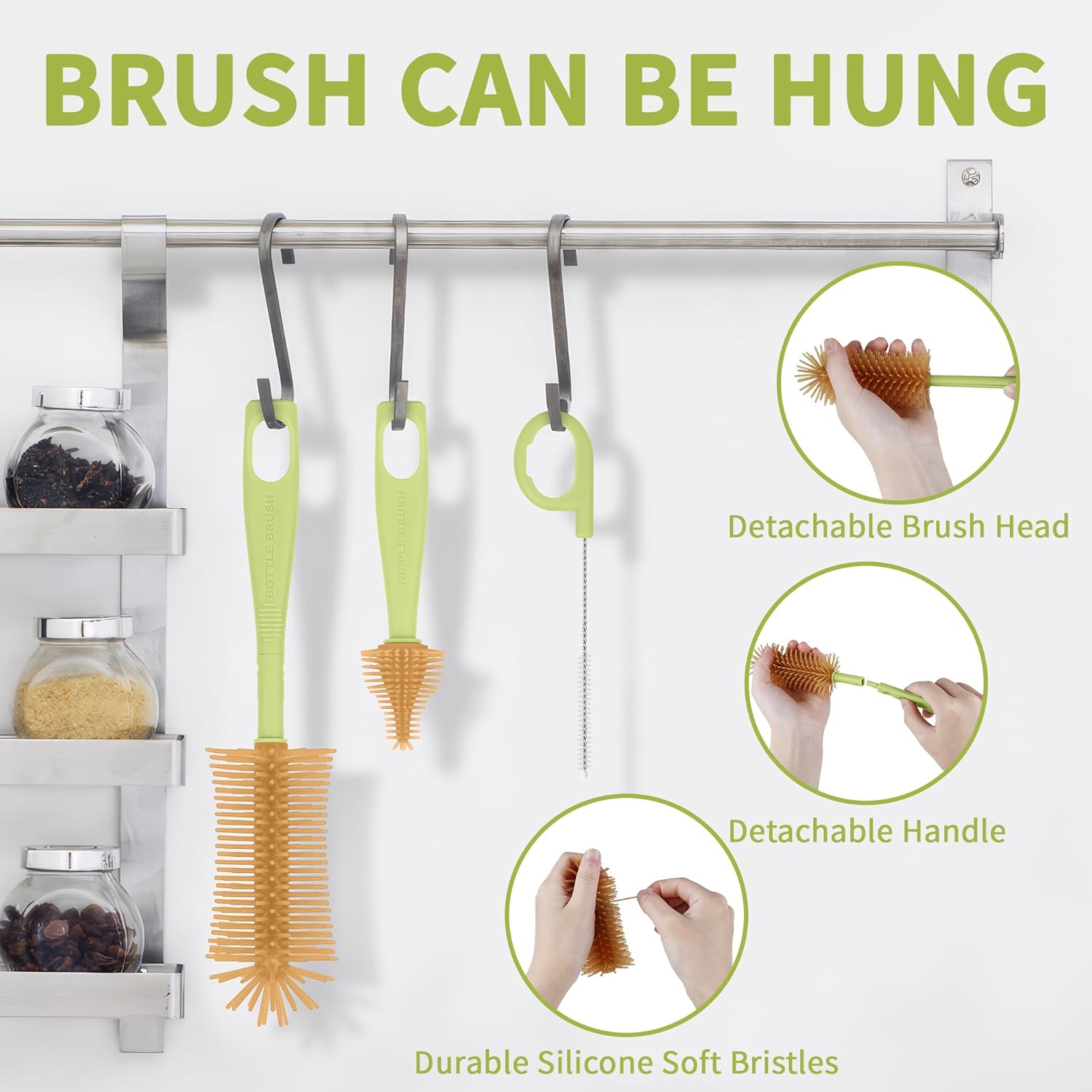 SHOPPULSE Flaschenbürste Baby Set, 6-in-1-Babyflaschen Bürste, BPA-frei, Geeignet für Baby-Nippel und -Flaschen, mit Silikon Flaschenbürste, Nippelbürsten, Strohreiniger, Babyflaschen Trockenständer, Weiß