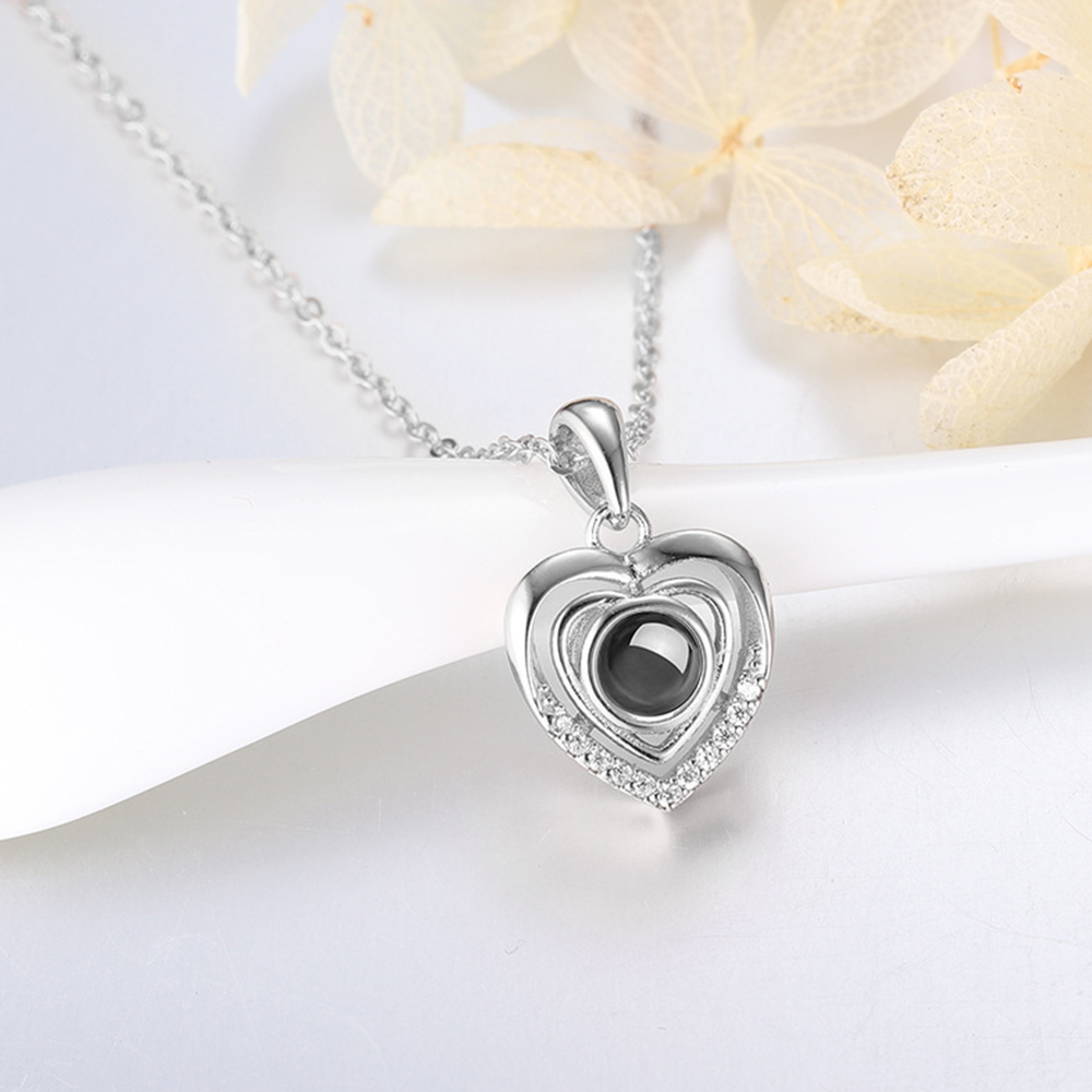 Customized Heart Pendant Photo Projection Necklace 925 Sterling Silver-Blongser