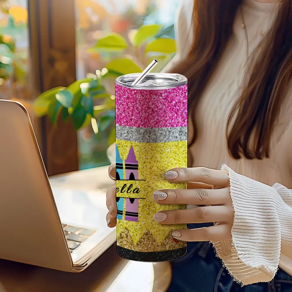 Personalized Glitter Apple 20oz Skinny Tumbler with Straw Back to School Appreciation Gift for Teacher-Blongser