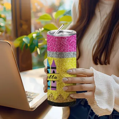 Personalized Glitter Apple 20oz Skinny Tumbler with Straw Back to School Appreciation Gift for Teacher-Blongser