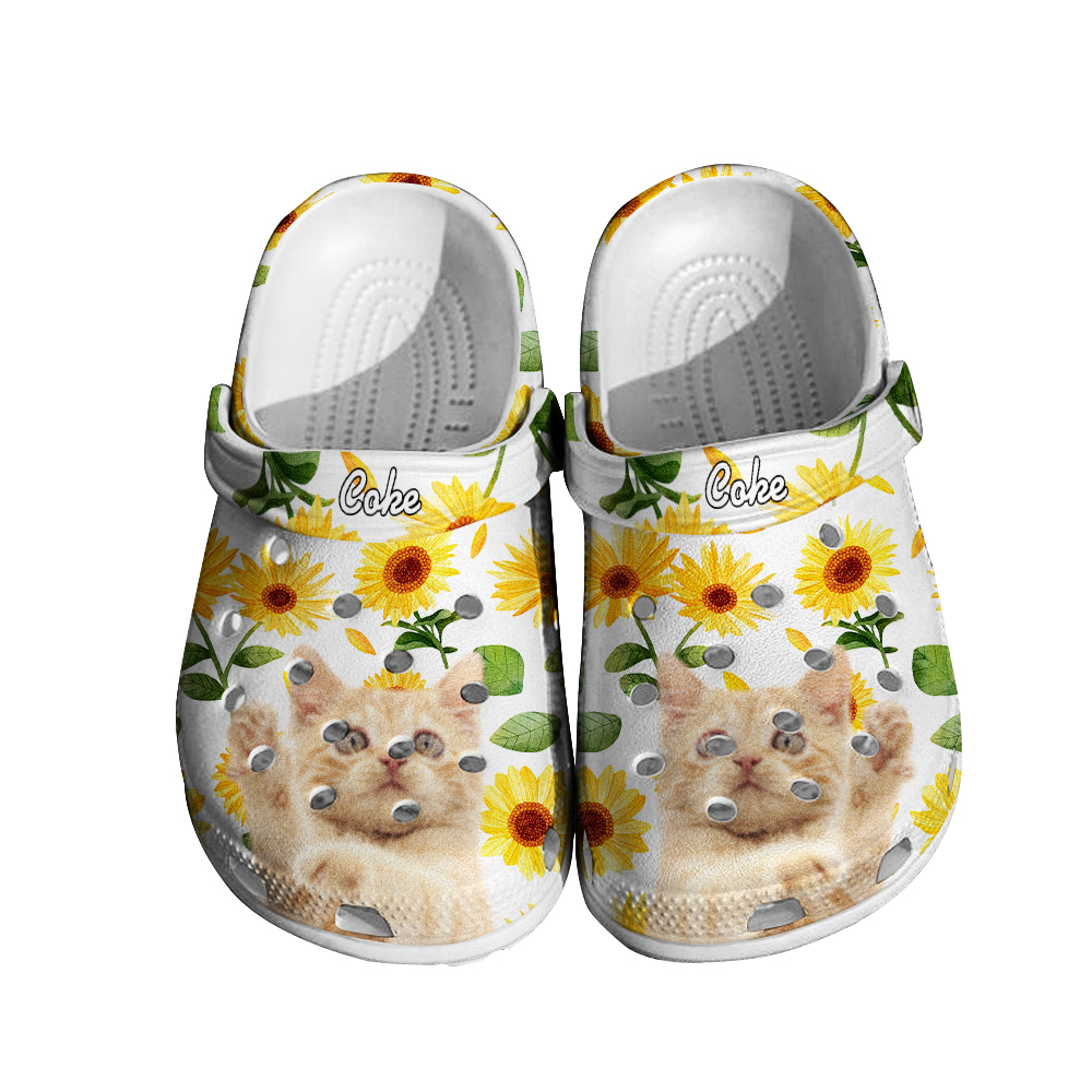 Personalized Pet Face Clog with Name Funny Sunflower Print Clogs Slipper Gift for Pet Lover-Blongser