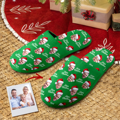 Custom Unisex Christmas Slippers Personalized Green Casual House Cotton Slippers-Blongser