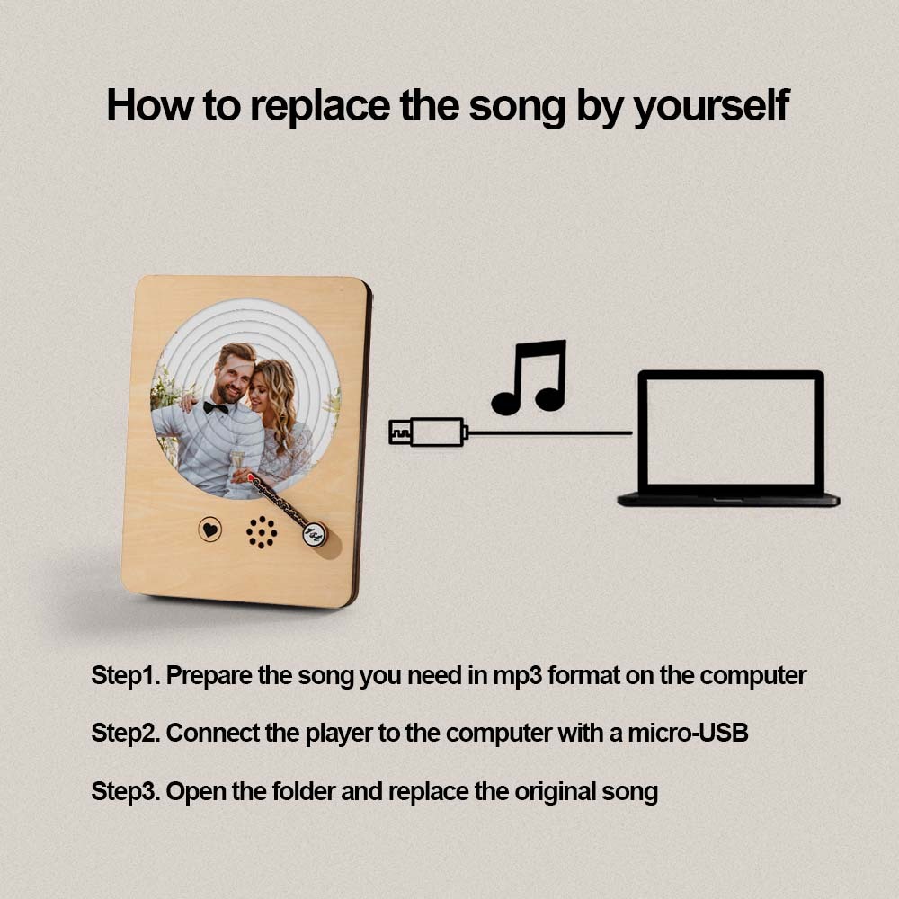 Personalized Photo Wooden Album Music Record Player Wedding Anniversary Gift for Couples-Blongser