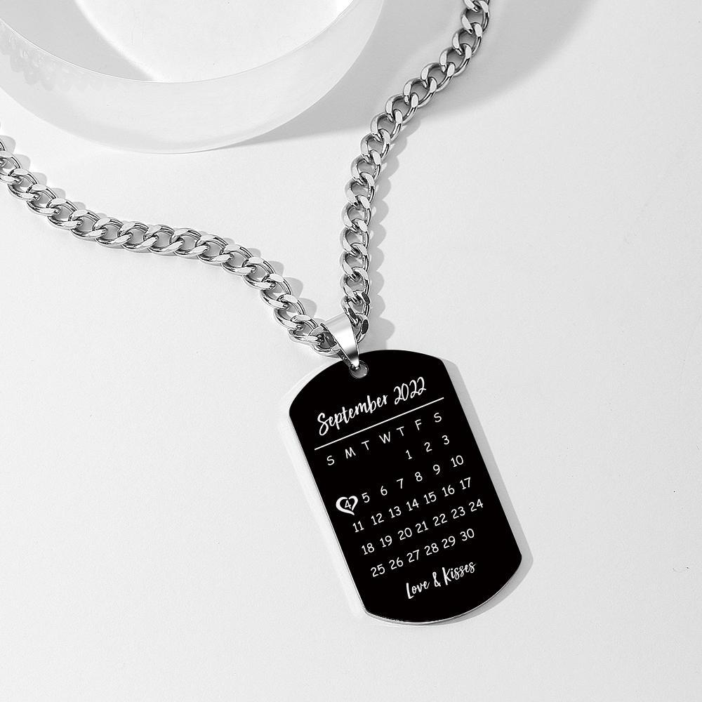Custom Engraved Necklace With Photo And Calendar-Blongser