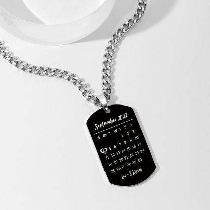 Custom Engraved Necklace With Photo And Calendar-Blongser