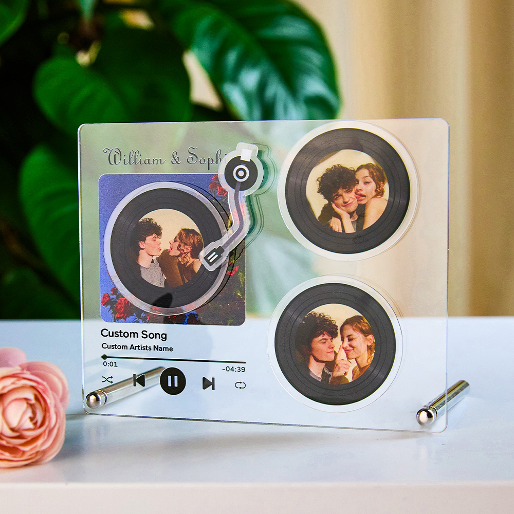 Personalized Rotatable Photo Vinyl Record Tap to Play NFC Music Record Plaque Gift for Lover-Blongser