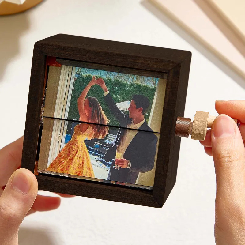 Custom Flip Book Frame Animation Machine Valentine's Day Gift Mechanical Hand Motion Photo Album Black Walnut Handicrafts Creative gift-Blongser