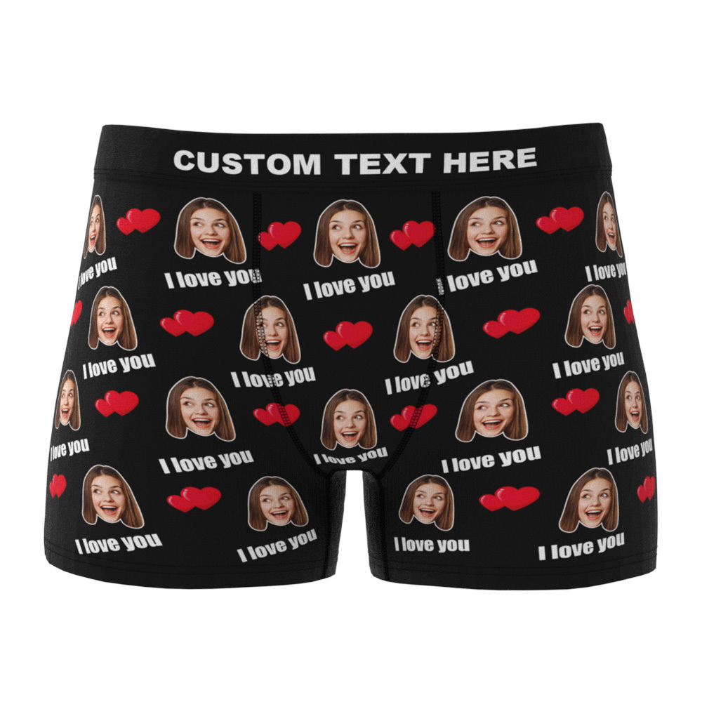 Custom I Love You Men's Boxer Shorts Personalized Underwear with Face-Blongser