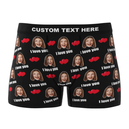 Custom I Love You Men's Boxer Shorts Personalized Underwear with Face-Blongser