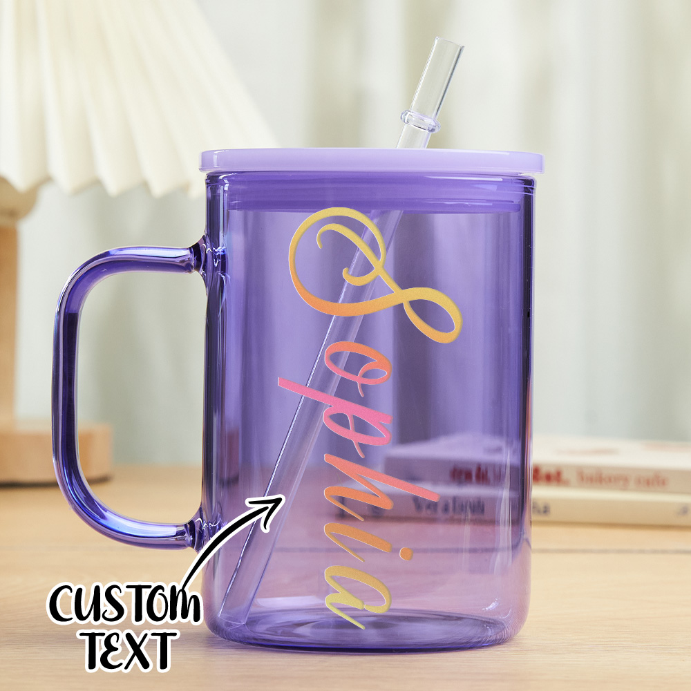 Personalized 15oz Glass Cup with Name Straw and Lid Birthday Gift for Her-Blongser