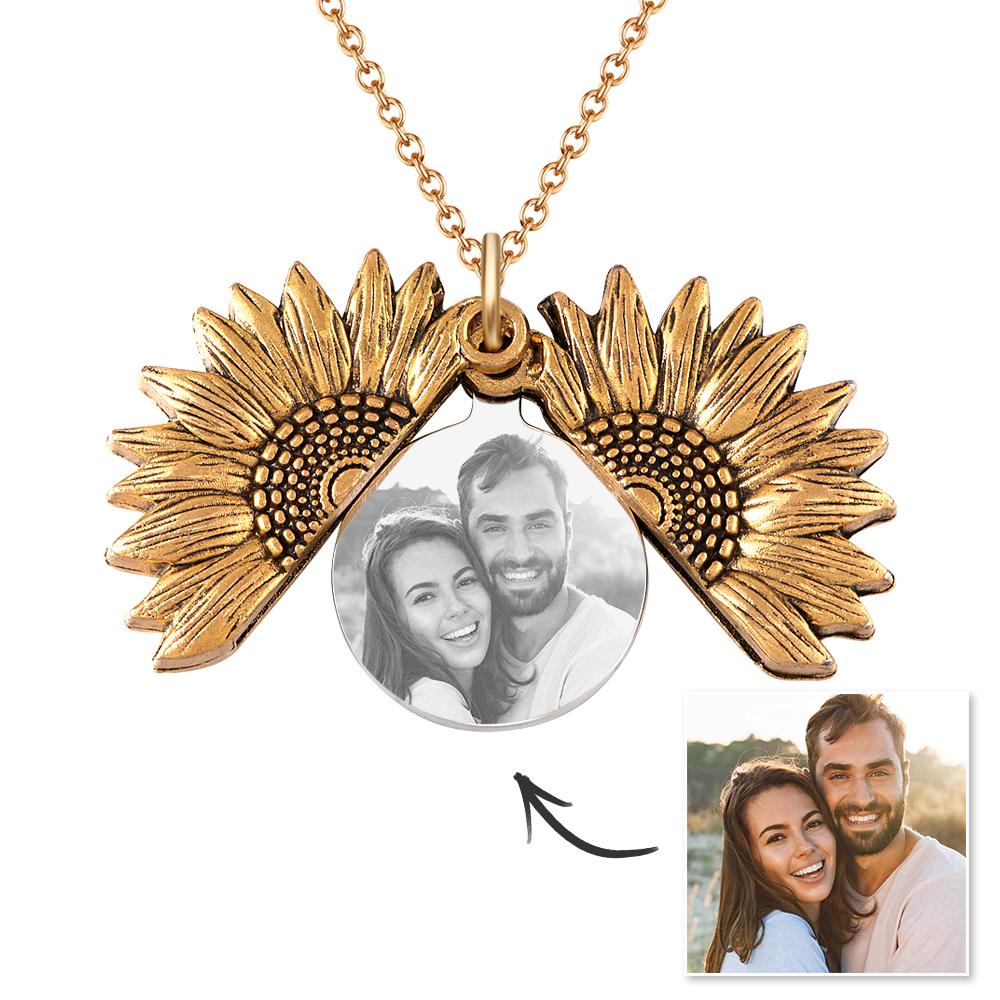 Custom Photo Necklaces Sunflower Locket Necklace-Blongser