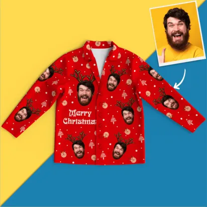 Custom Face Christmas Long Sleeve Pajamas Set Elk-Blongser