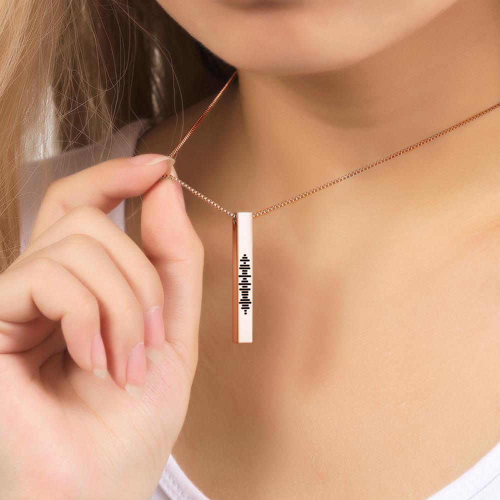 Custom Engraved Stainless Steel Scannable Music 3D Vertical Bar Necklace-Blongser