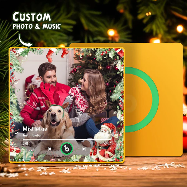 FridgeBeats Framed Custom Family Photo Music Fridge Magnet Christmas Gifts for Family Personalized Music Magnets Can Play Songs-Blongser