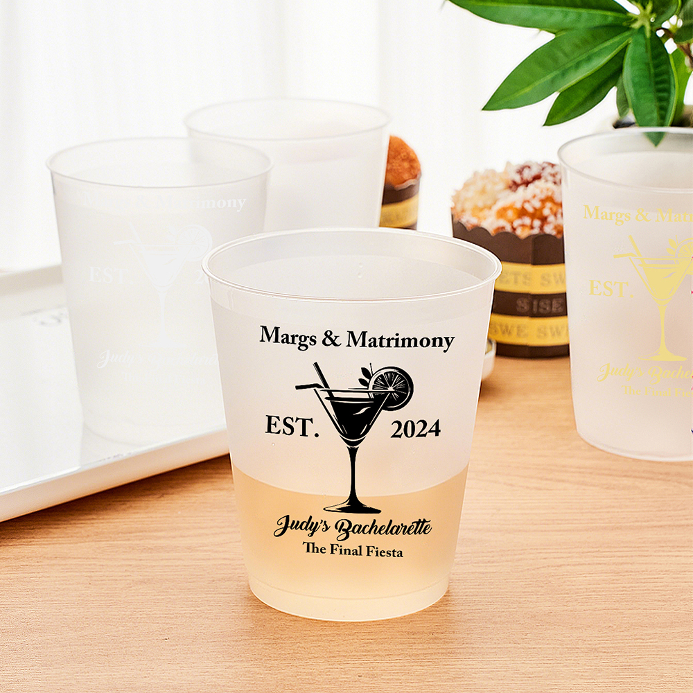 Personalized Margs & Matrimony Disposable Plastic Cups for Bachelorette Bridal Party Supplies Gift-Blongser