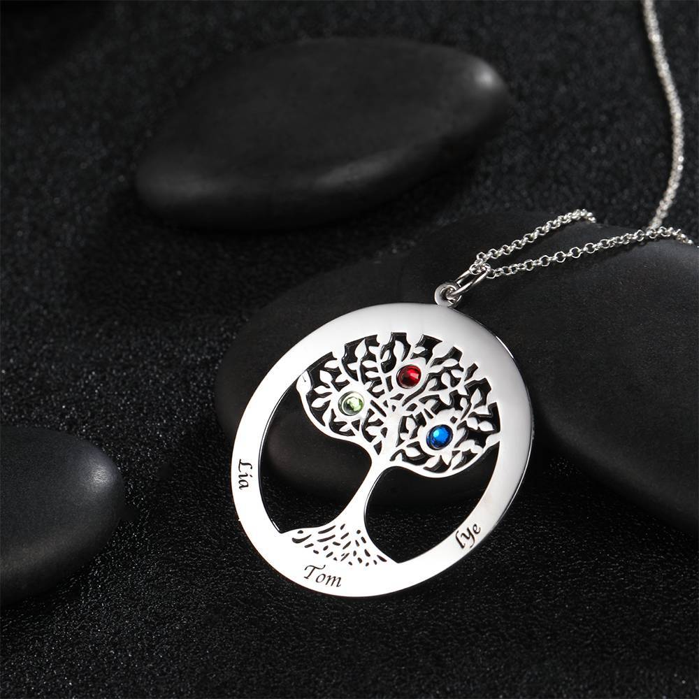 Personalized Family Tree Necklace Engraved Name Birthstone Necklace S925 Silver-Blongser