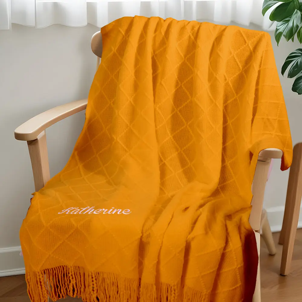Personalized Tassel Blanket with Embroidered Name Gift for Kids
