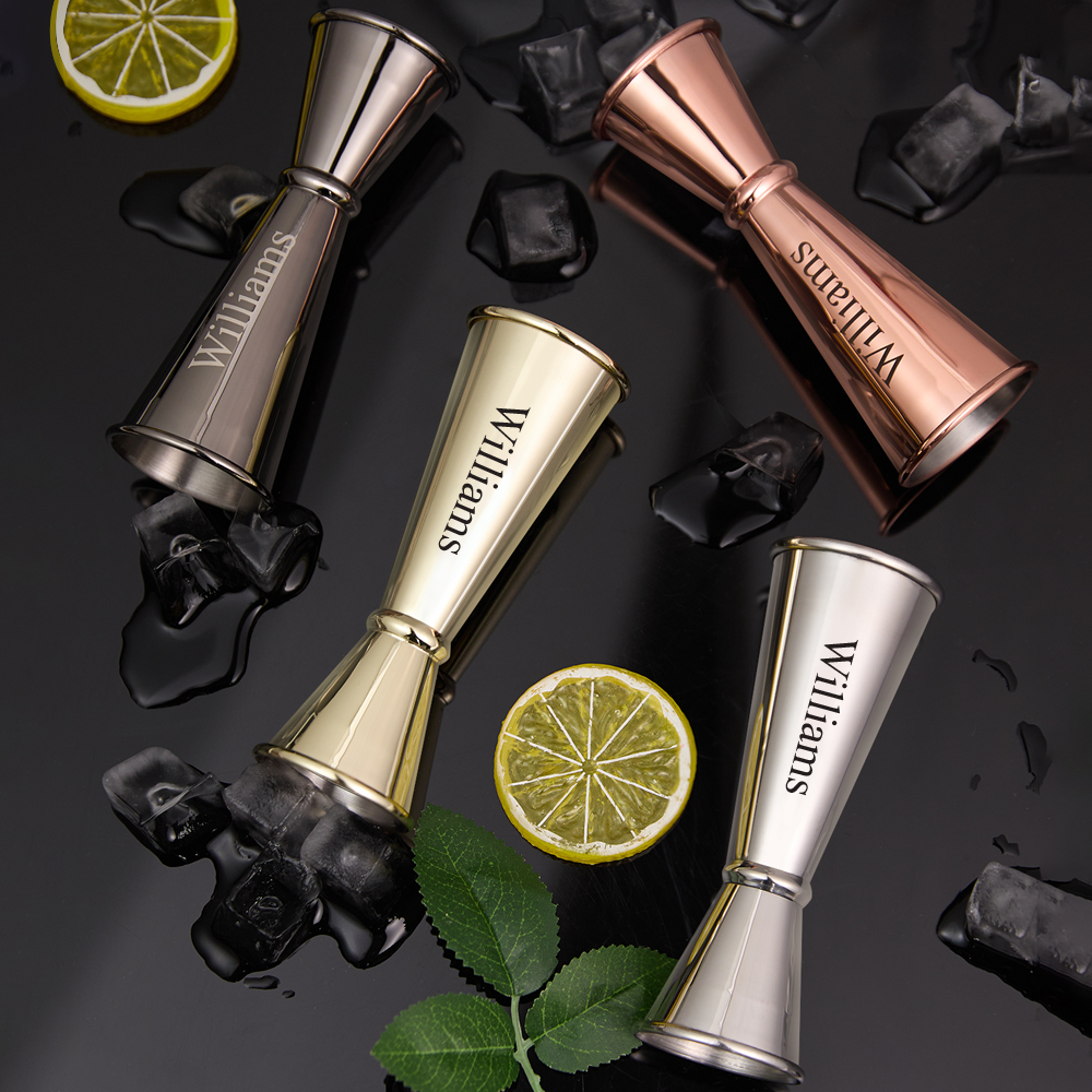 Personalized Engraved Text Stainless Steel Cocktail Jigger Measurements Gift for Bartender-Blongser