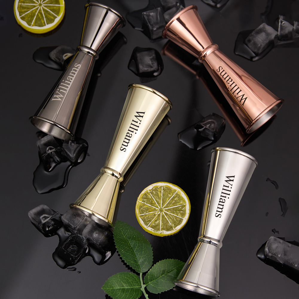 Personalized Engraved Text Stainless Steel Cocktail Jigger Measurements Gift for Bartender-Blongser