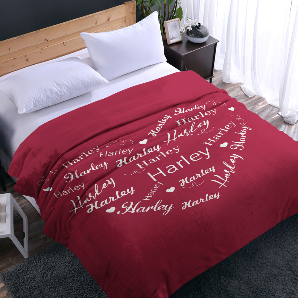Custom Name Heart Shaped Blanket Personalized Valentine's Day Blanket-Blongser