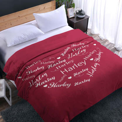 Custom Name Heart Shaped Blanket Personalized Valentine's Day Blanket-Blongser