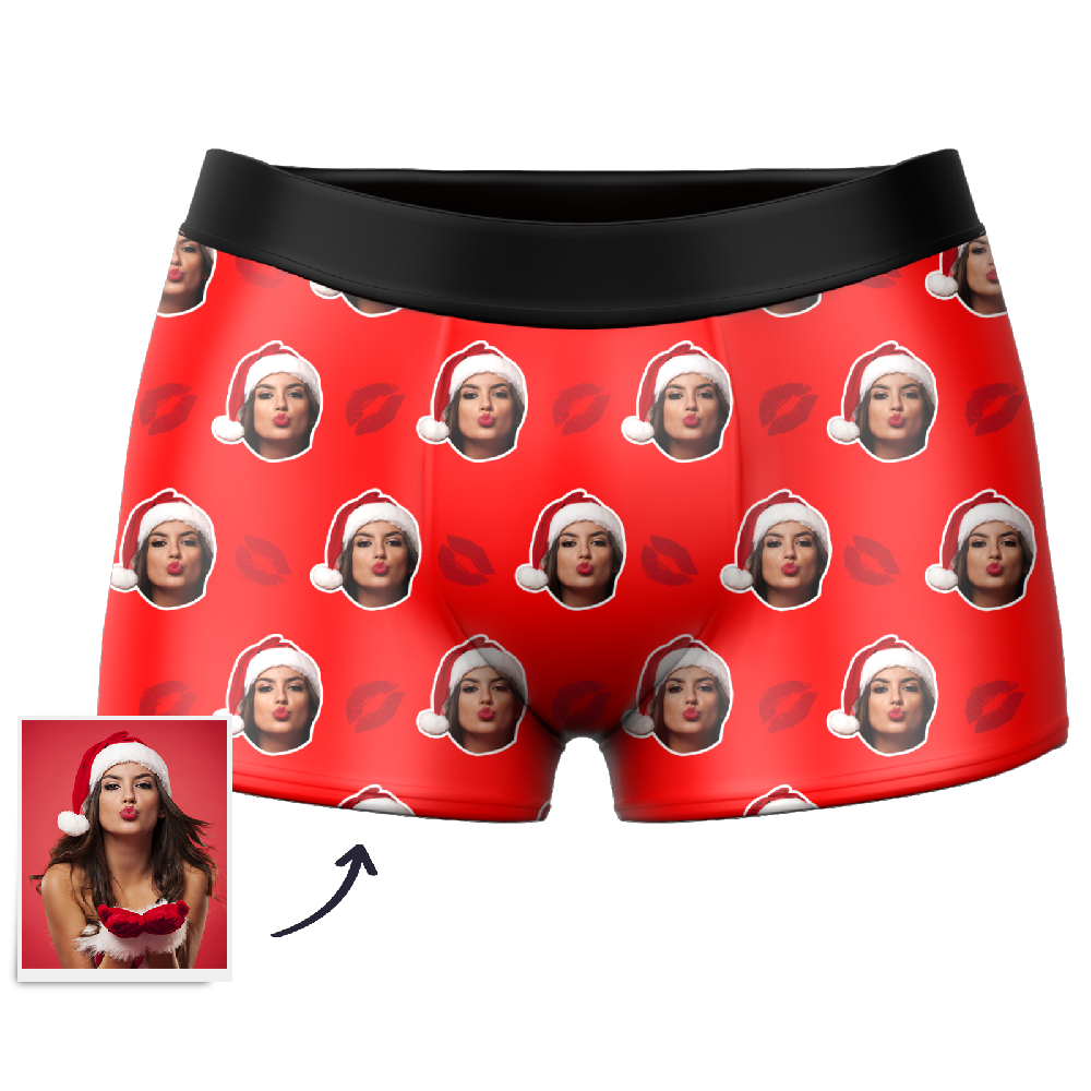 Customized Face Boxers Christmas Hat Printed Underwear with Picture-Blongser