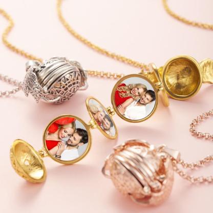 Personalized Angel Wings Expanding Photo Ball Locket Necklace-Blongser