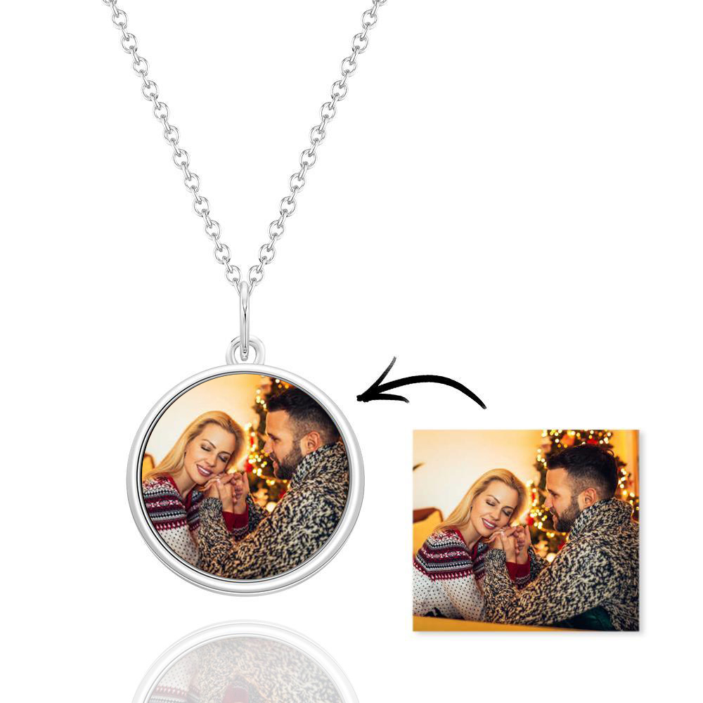 Personalized Circle Photo Necklace Gifts For Couple-Blongser