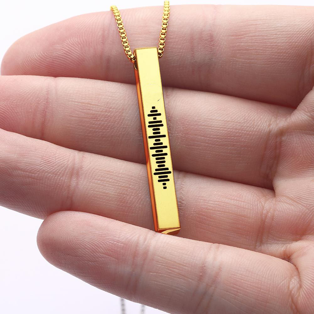 Custom Engraved Stainless Steel Scannable Music 3D Vertical Bar Necklace-Blongser
