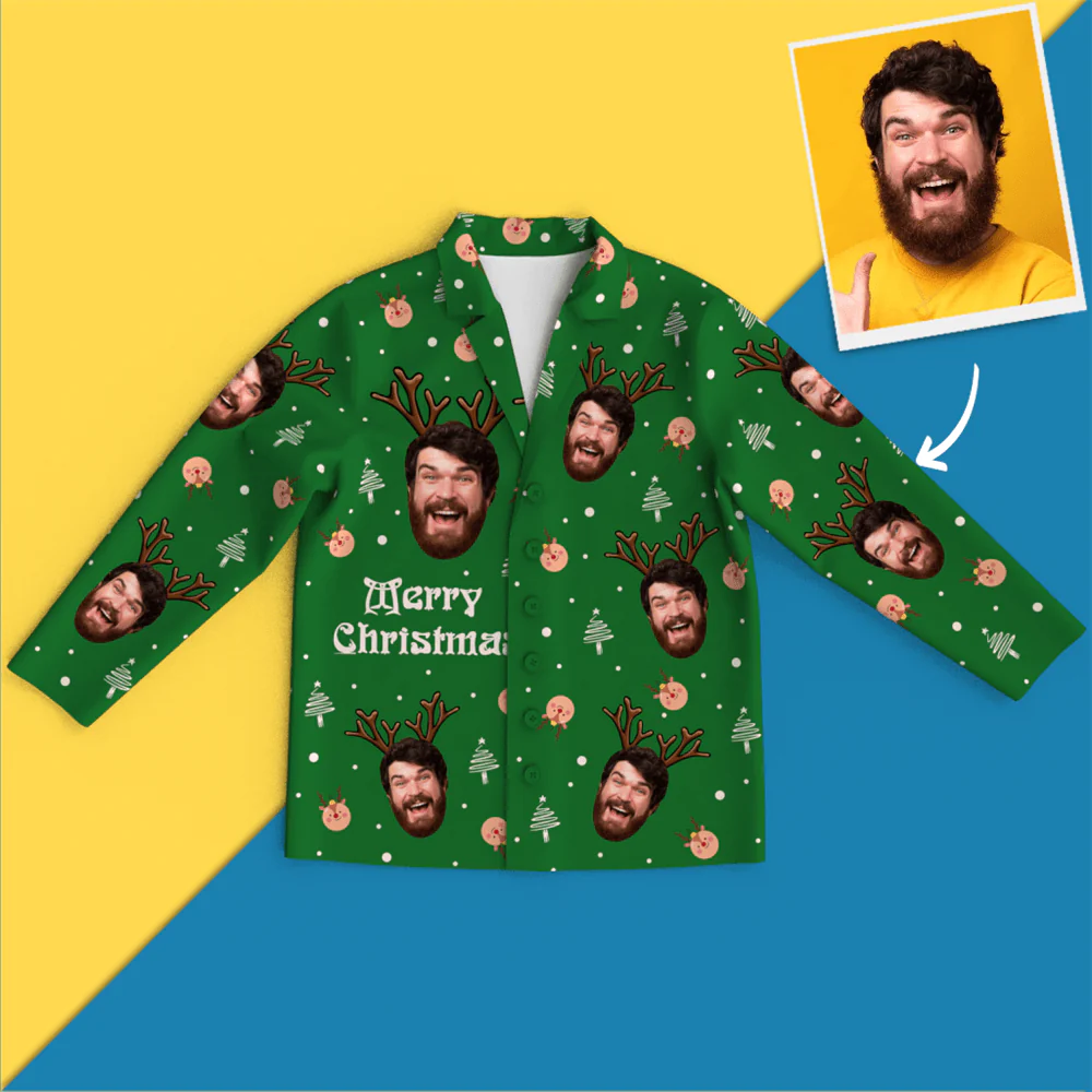 Custom Face Christmas Long Sleeve Pajamas Set Elk-Blongser