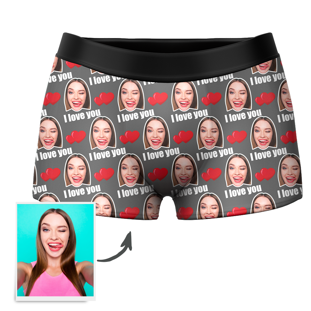 Custom I Love You Men's Boxer Shorts Personalized Underwear with Face