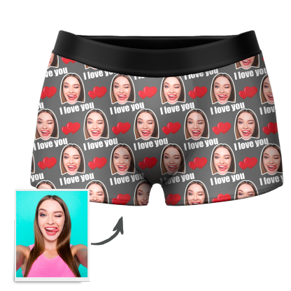 Custom I Love You Men's Boxer Shorts Personalized Underwear with Face-Blongser