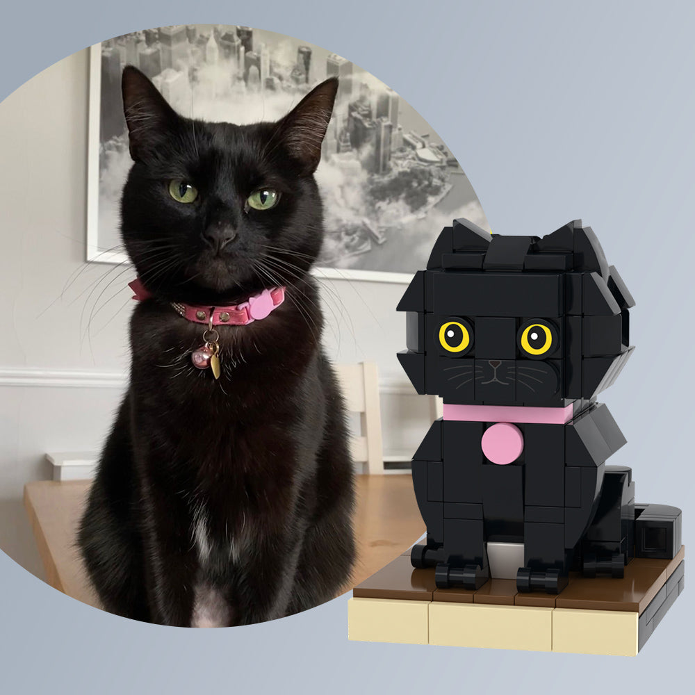 Custom Black Cat Brick Figures Fully Body Customizable 1 Cat Photo Small Particle Block Customized Cat Only-Blongser