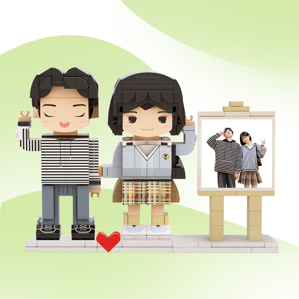 Full Body Customizable 2 People Photo Frame Custom Cute Brick Figures Small Particle Block Gifts for Spouse-Blongser