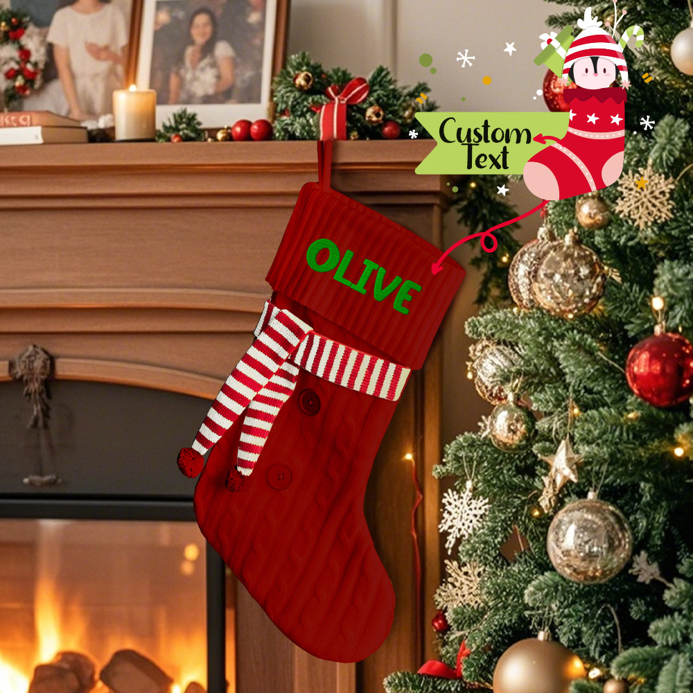 Personalized Christmas Scarve Stocking with Name Embroidery Christmas Stockings Gift for Family-Blongser