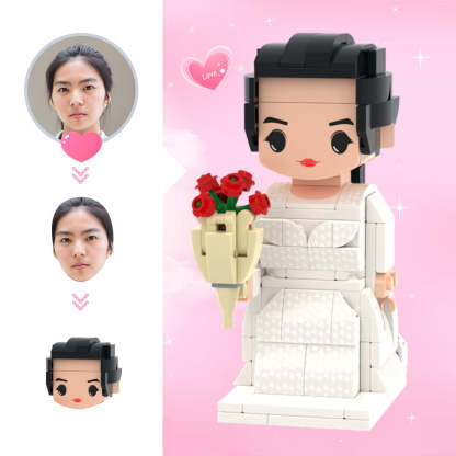 Custom Cute Head Brick Figures Personalized 1 People Brick Figures Bride with Roses Brick Figures-Blongser