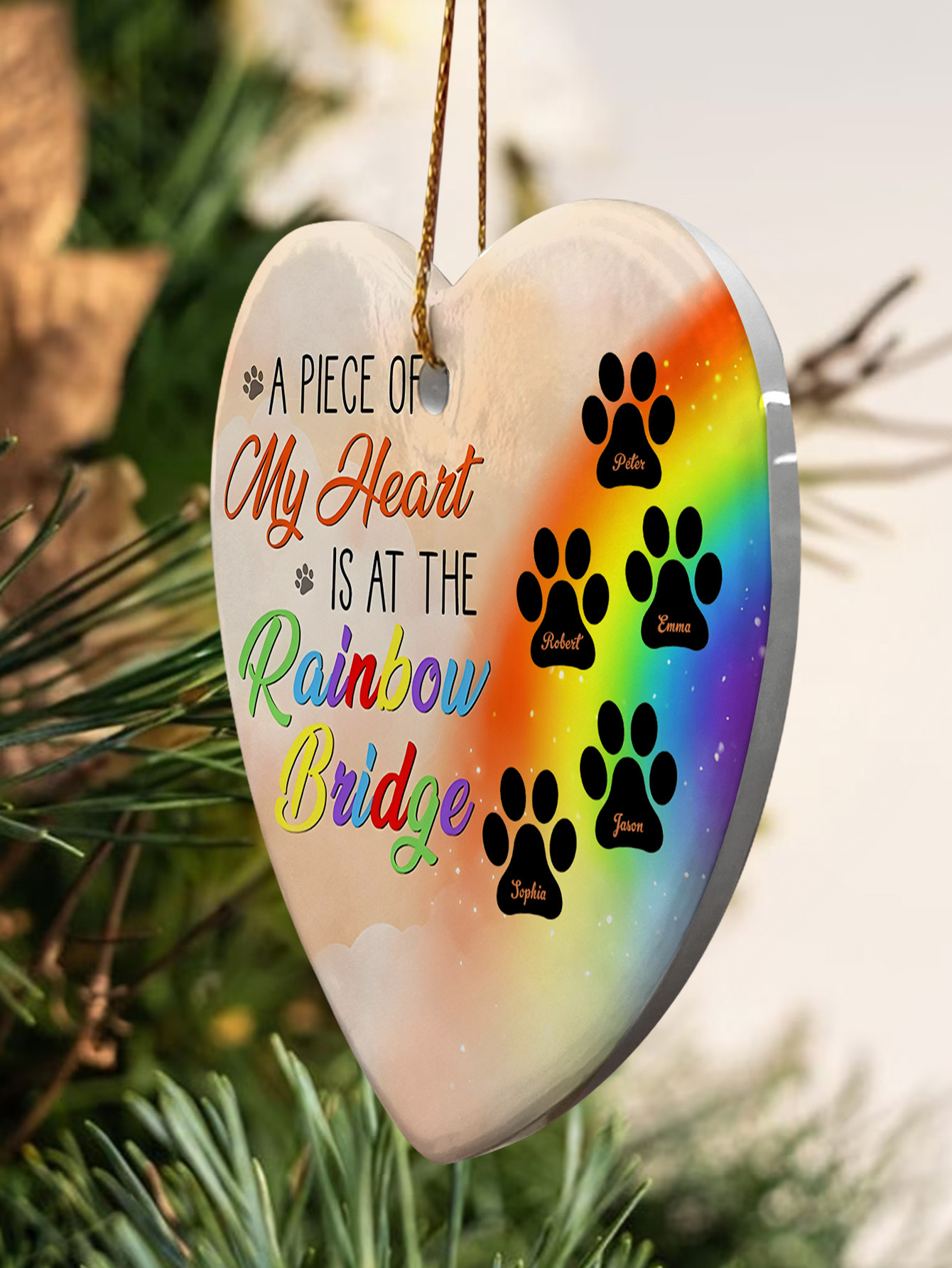 Personalized Heart Pet Ornament A Piece Of My Heart Is At The Rainbow Bridge Ornament for Pet Memorial Gift-Blongser