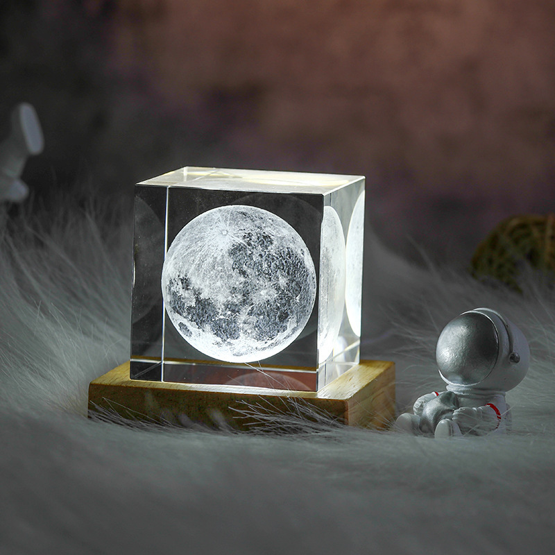 3D Moon Crystal Cube with LED Base-Blongser
