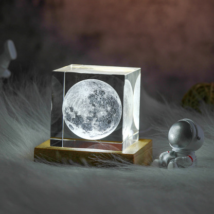 3D Moon Crystal Cube with LED Base-Blongser