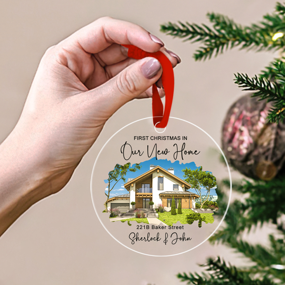 Personalized New Home Photo Hanging Ornament - Custom Watercolor Housewarming Gift-Blongser