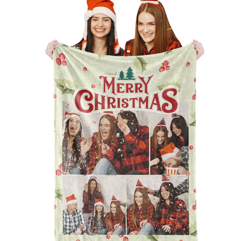 Custom Photo Blanket Personalized Christmas Throw Blanket with Text-Blongser
