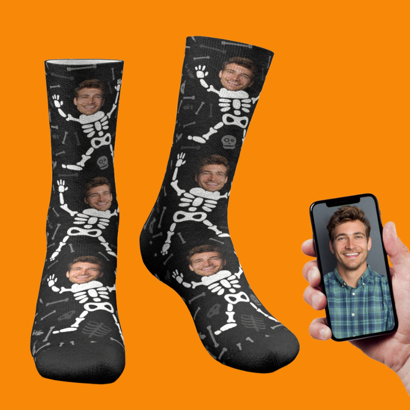Custom Face Skeleton Body Halloween Socks – Funny Halloween Gift-Blongser