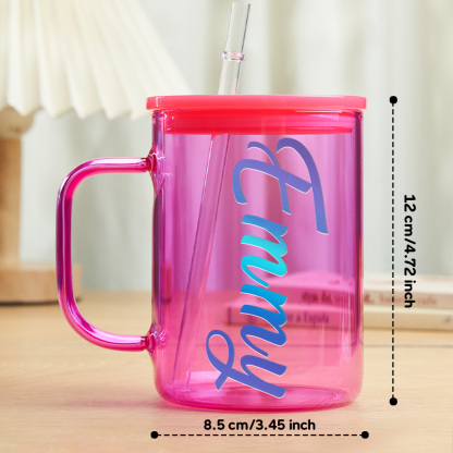 Personalized 15oz Glass Cup with Name Straw and Lid Birthday Gift for Her-Blongser
