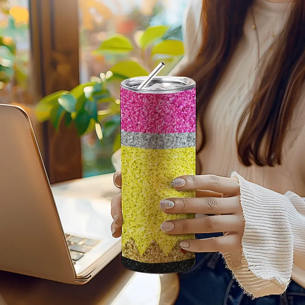 Personalized Glitter Apple 20oz Skinny Tumbler with Straw Back to School Appreciation Gift for Teacher-Blongser