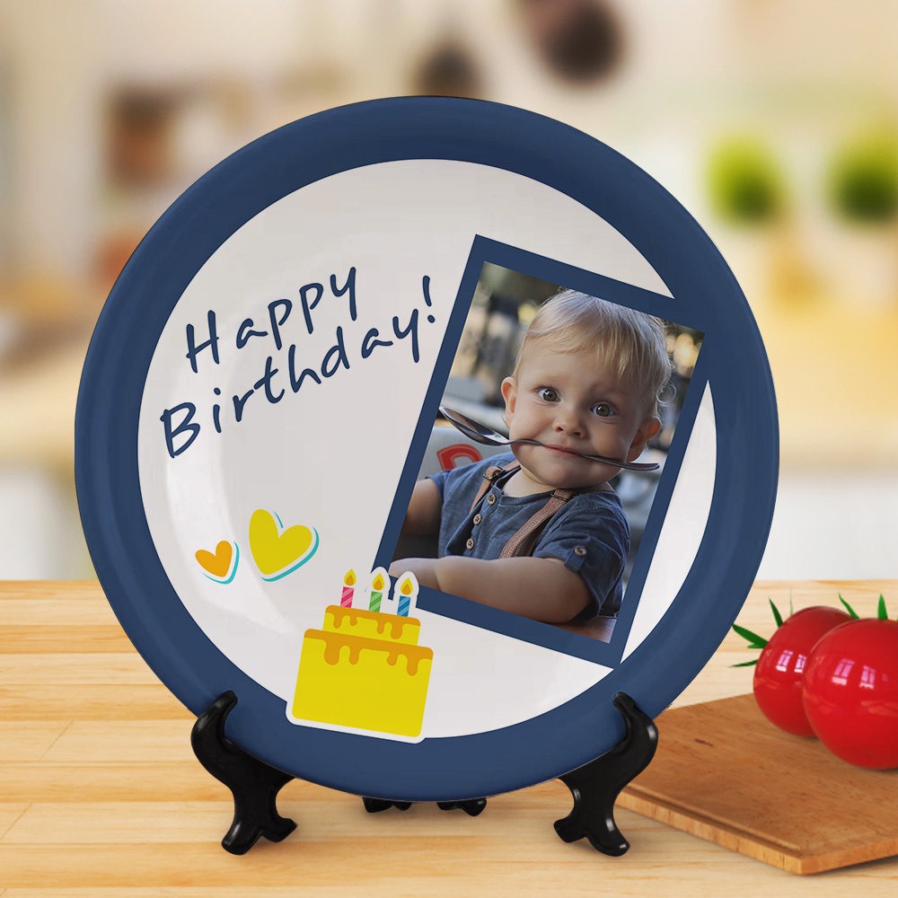 8.1 Inch Custom Photo Happy Birthday Ceramics Dinner Plates For Kids-Blongser
