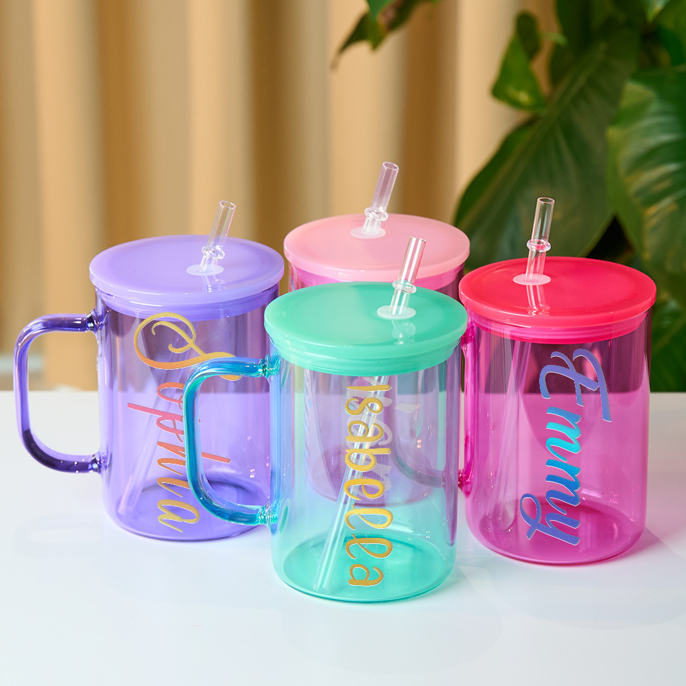 Personalized 15oz Glass Cup with Name Straw and Lid Birthday Gift for Her-Blongser