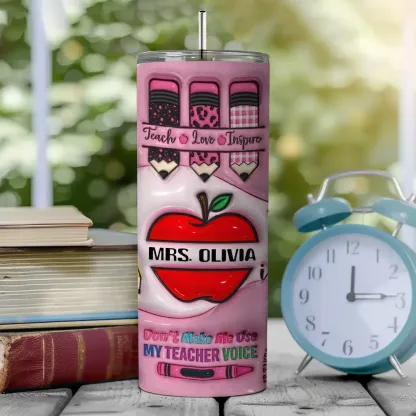 Personalized 3D Apple Pencil Design 20oz Skinny Tumbler Lid and Straw Back to School Gift for Teacher-Blongser