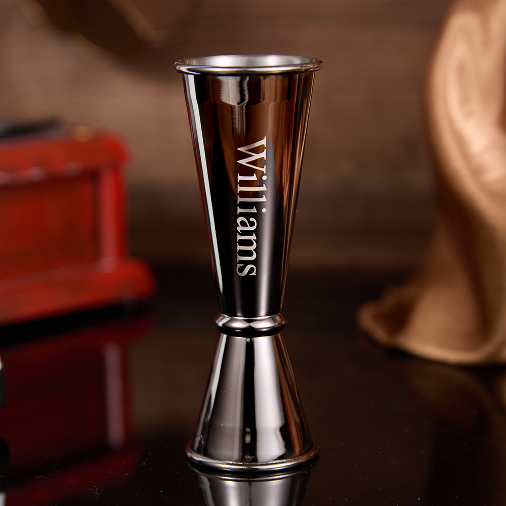 Personalized Engraved Text Stainless Steel Cocktail Jigger Measurements Gift for Bartender-Blongser